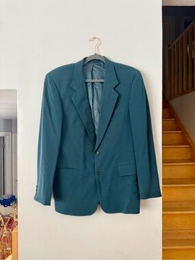 Vintage Hugo Boss Teal Wool Blazer - Two-Button Sport Coat Made in Germany